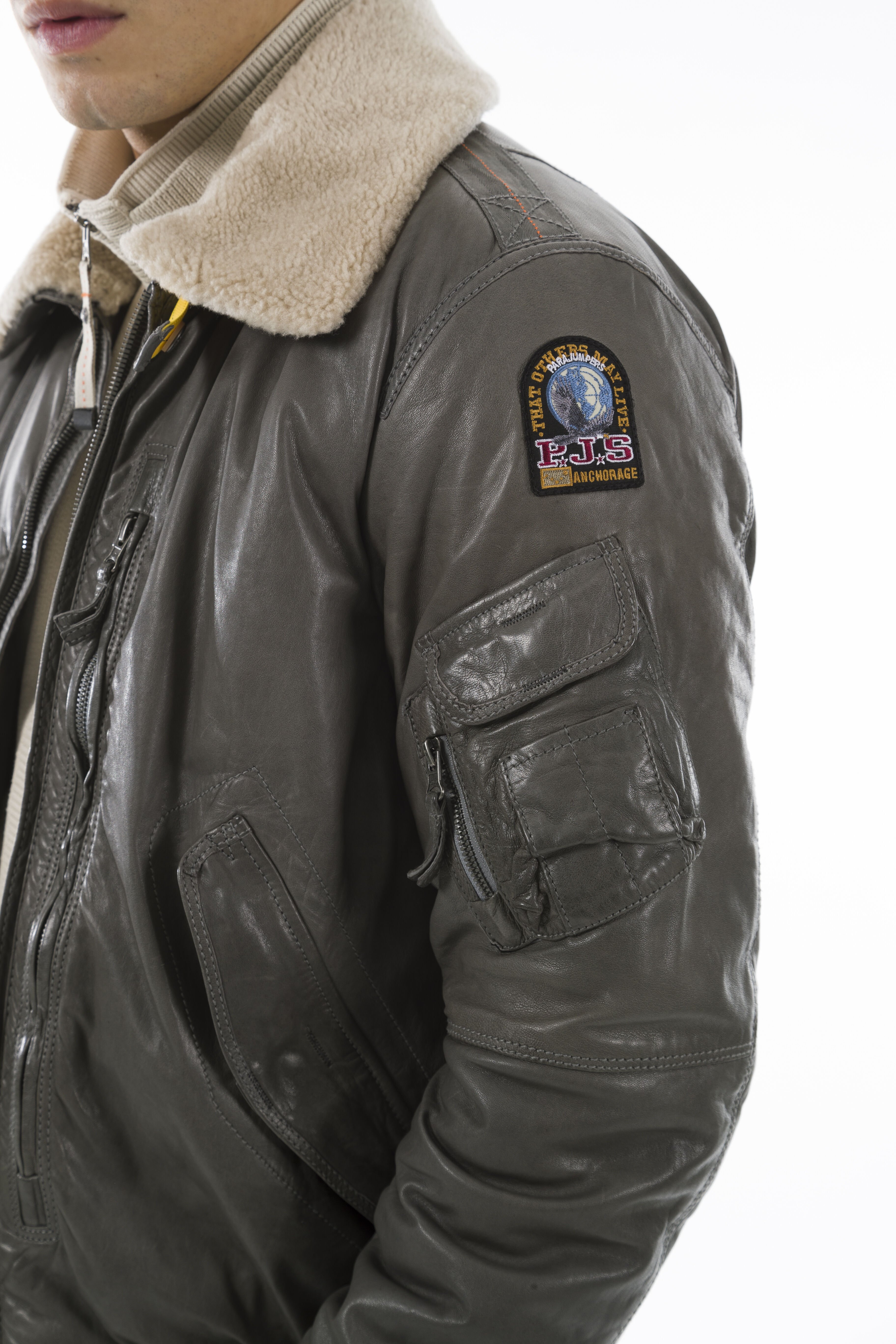 Parajumpers Josh leather bomber jacket - Grey